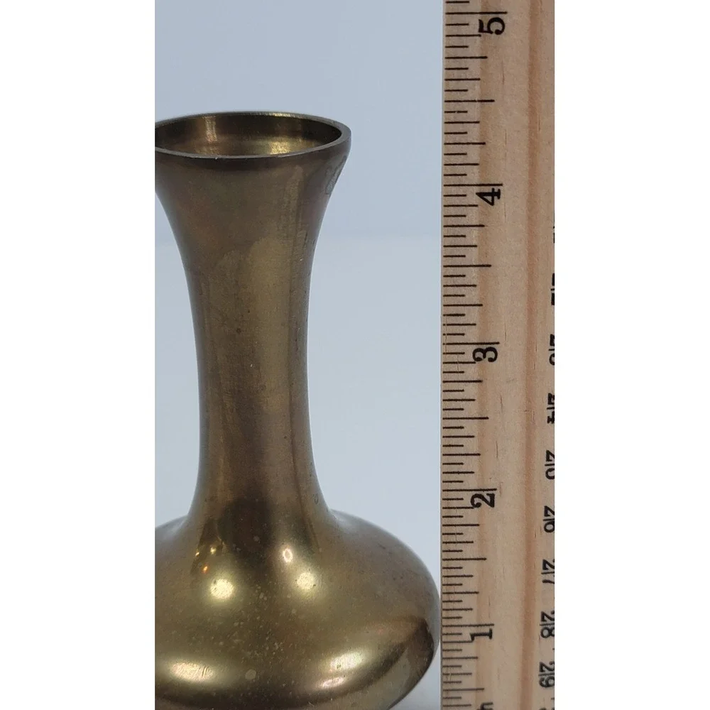 Vintage Solid Brass Bud Vase Small Decorative Flared Rim Vase 4.75 Inch